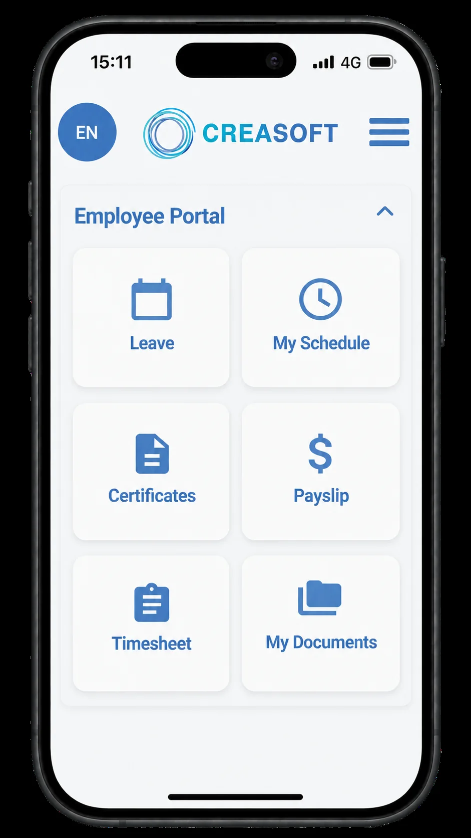 Creasoft Pass employee portal with leave, certificates and documents