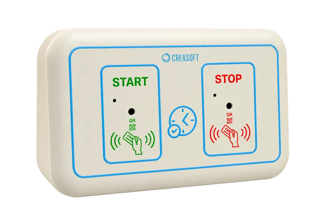 Creasoft time clock with separate START and STOP attendance zones