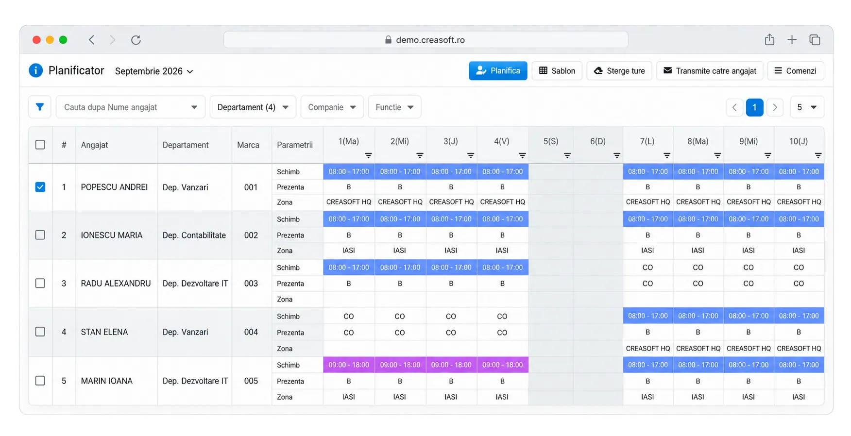 Shift planner and attendance report in Creasoft HR